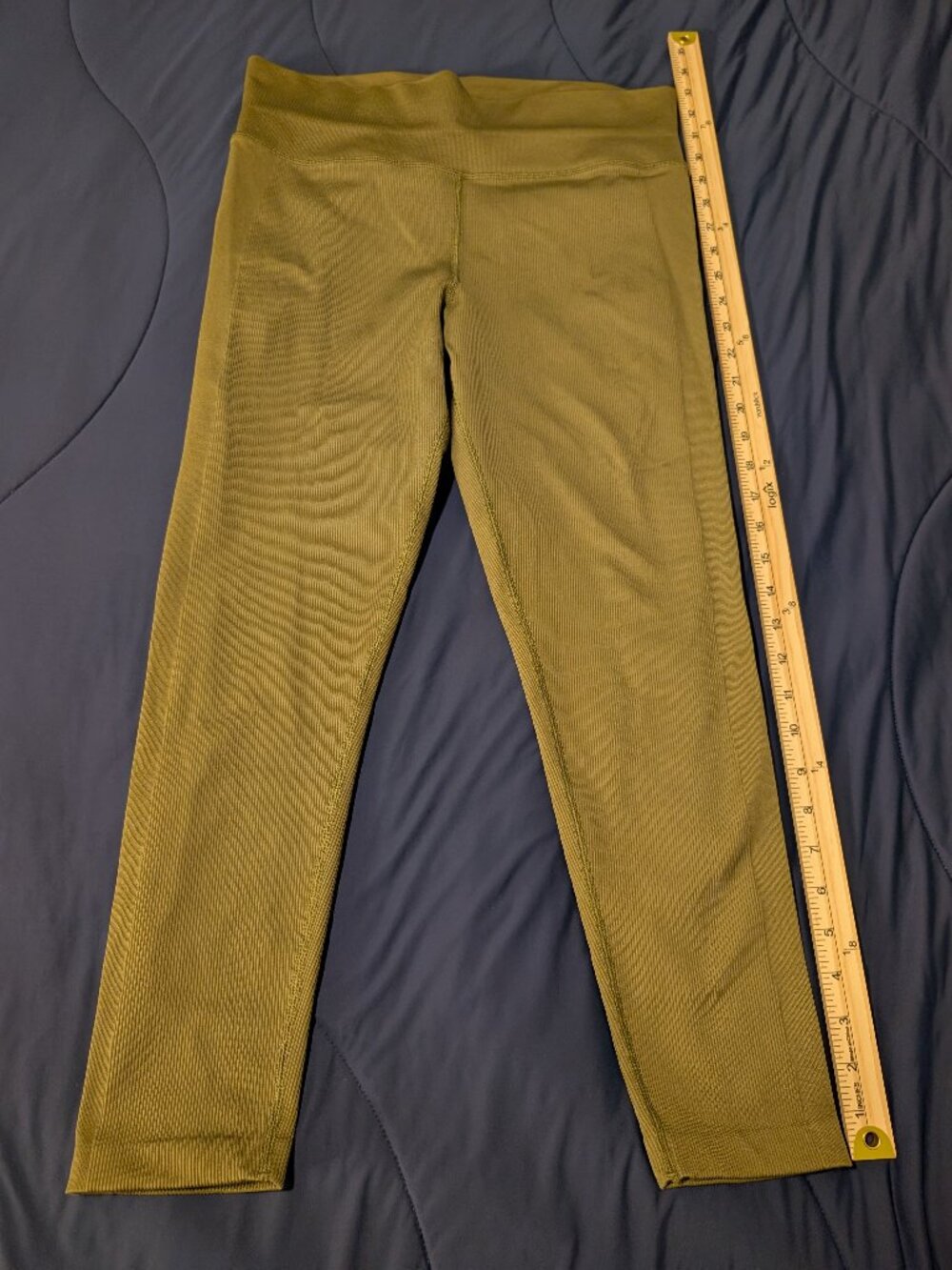Athleta Elation Ribbed Leggings Green High Rise Seamless Capri Yoga Pants XL